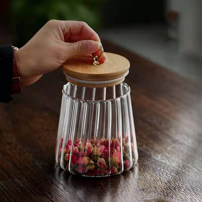 Airtight Glass Candy Coffee Bean Storage Containers With Wood Lid