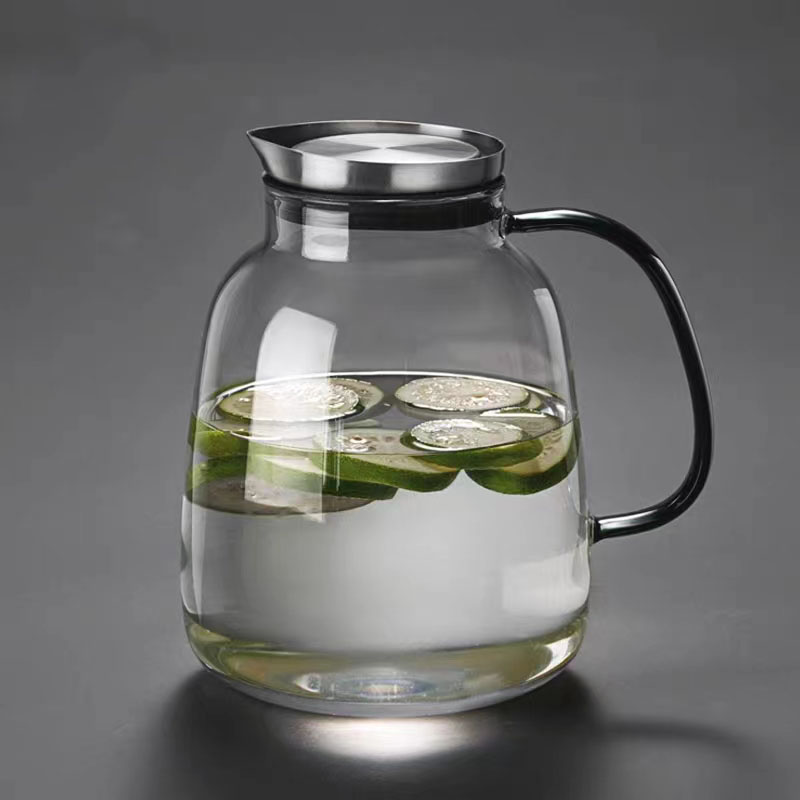Large Glass Water Iced Tea Jug With Stainless Steel Lid