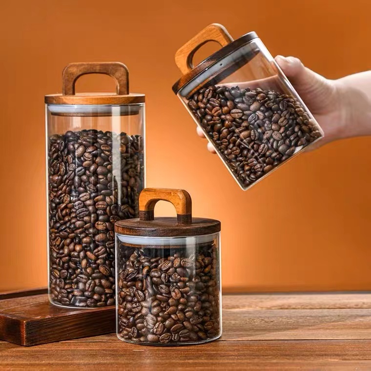 Large Round Glass Food Storage Containers With Sealed Wooden Lid