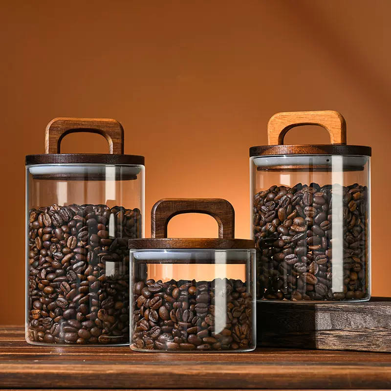 Large Round Glass Food Storage Containers With Sealed Wooden Lid