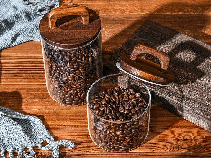 Large Round Glass Food Storage Containers With Sealed Wooden Lid
