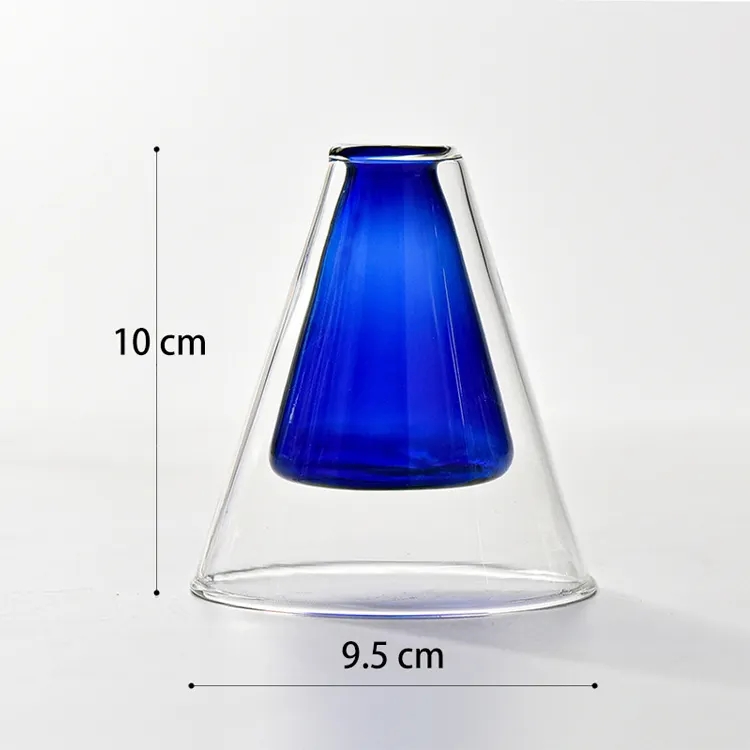 Art Coloered Double Wall Round Glass Bud Vases