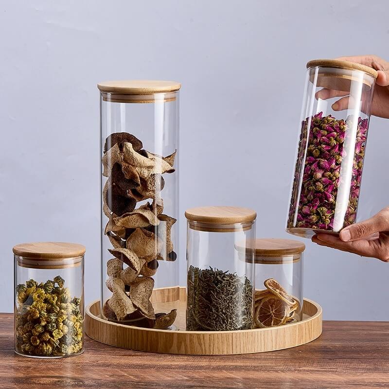 Airtight Glass Canisters With Bamboo Lid For Storage