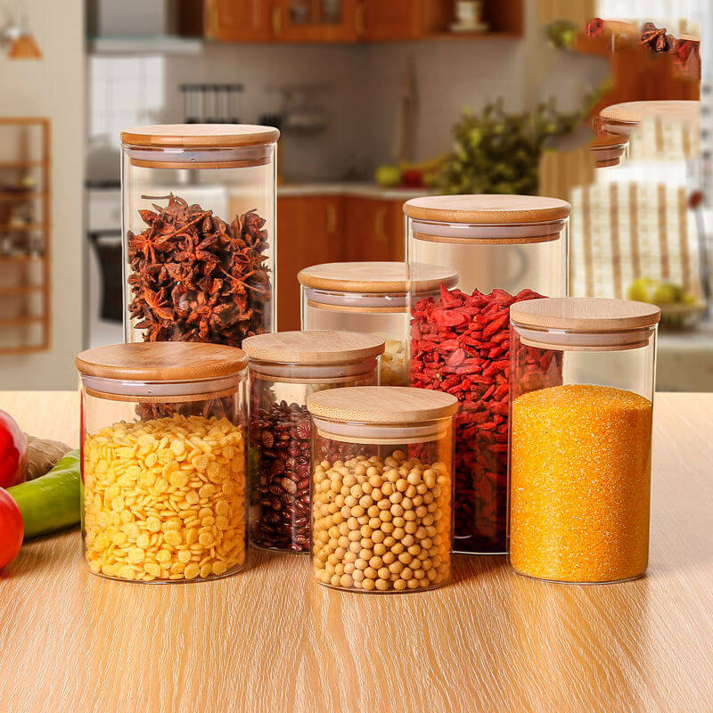 Airtight Glass Canisters With Bamboo Lid For Storage