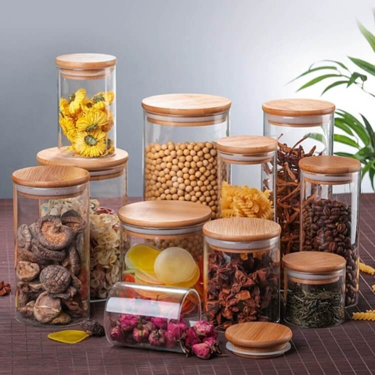 Airtight Glass Canisters With Bamboo Lid For Storage