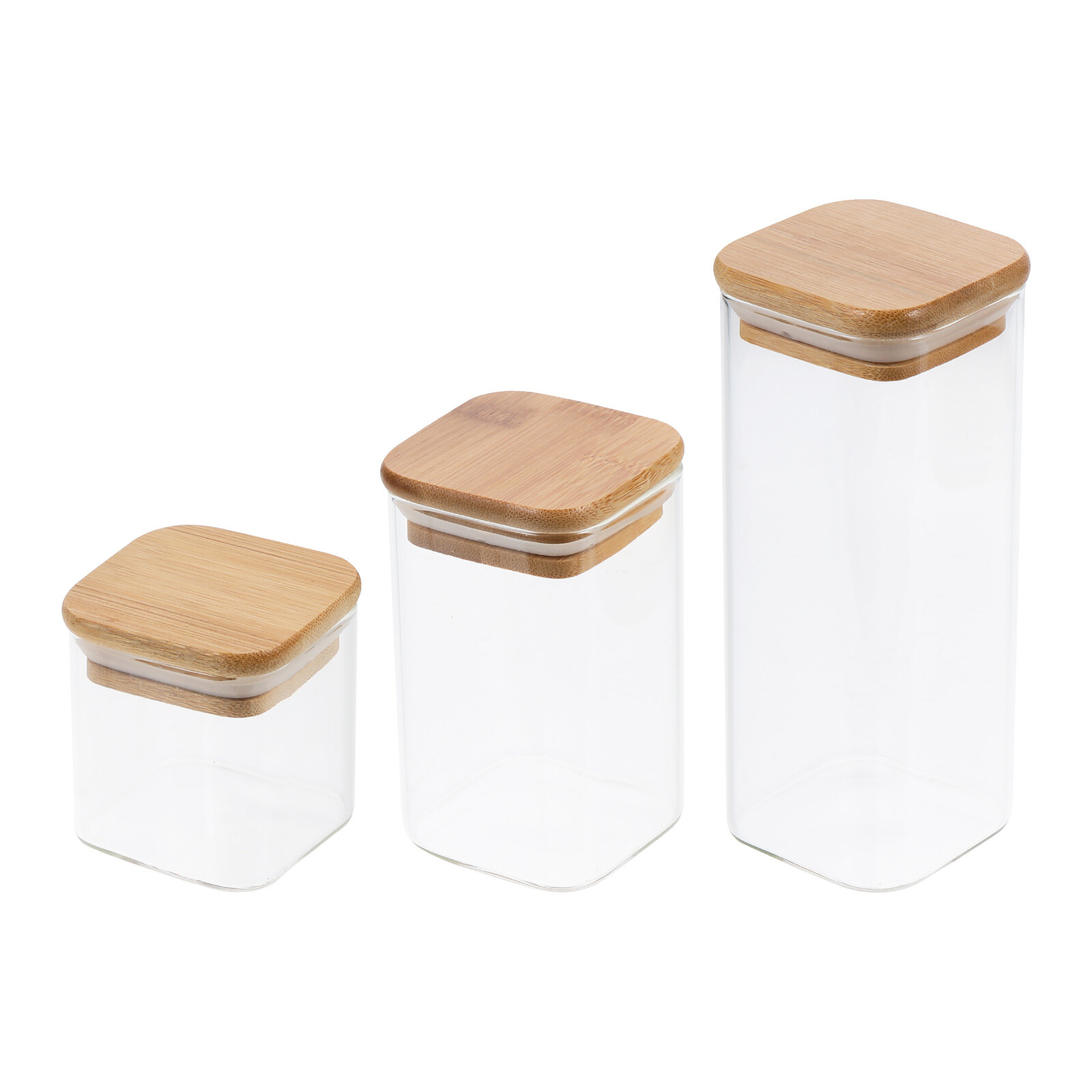 Square Glass Storage Containers With Wood Bamboo Lid