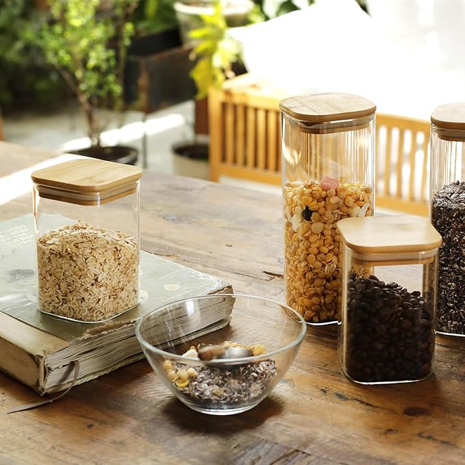 Square Glass Storage Containers With Wood Bamboo Lid
