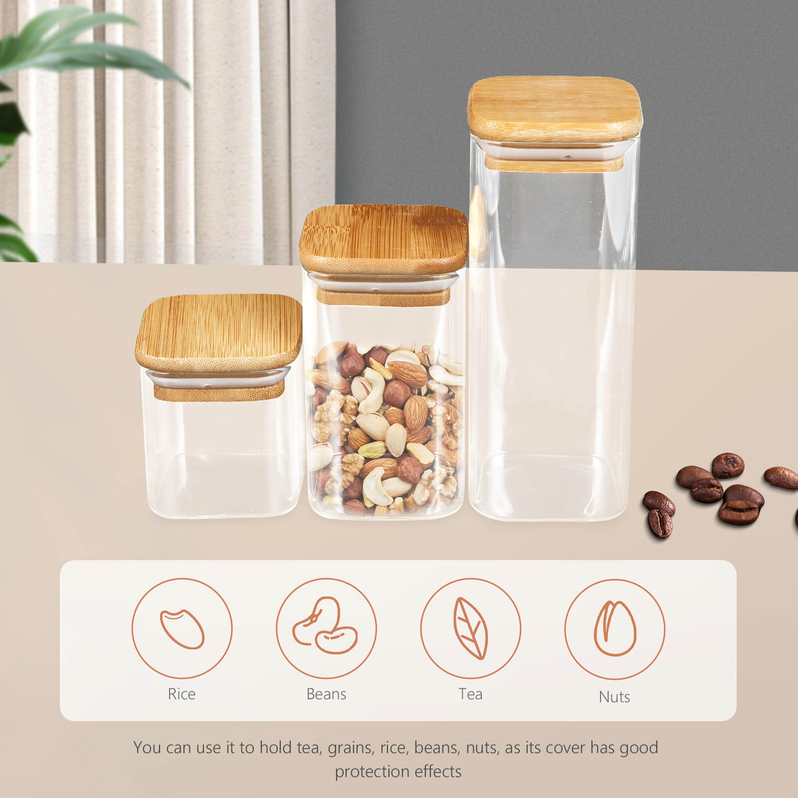 Square Glass Storage Containers With Wood Bamboo Lid