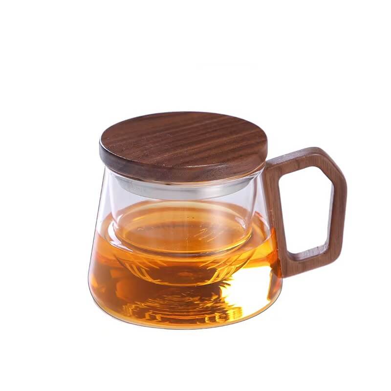 Heat Resisting Small Grey Glass Tea Kettle Teapot With Wooden Lid