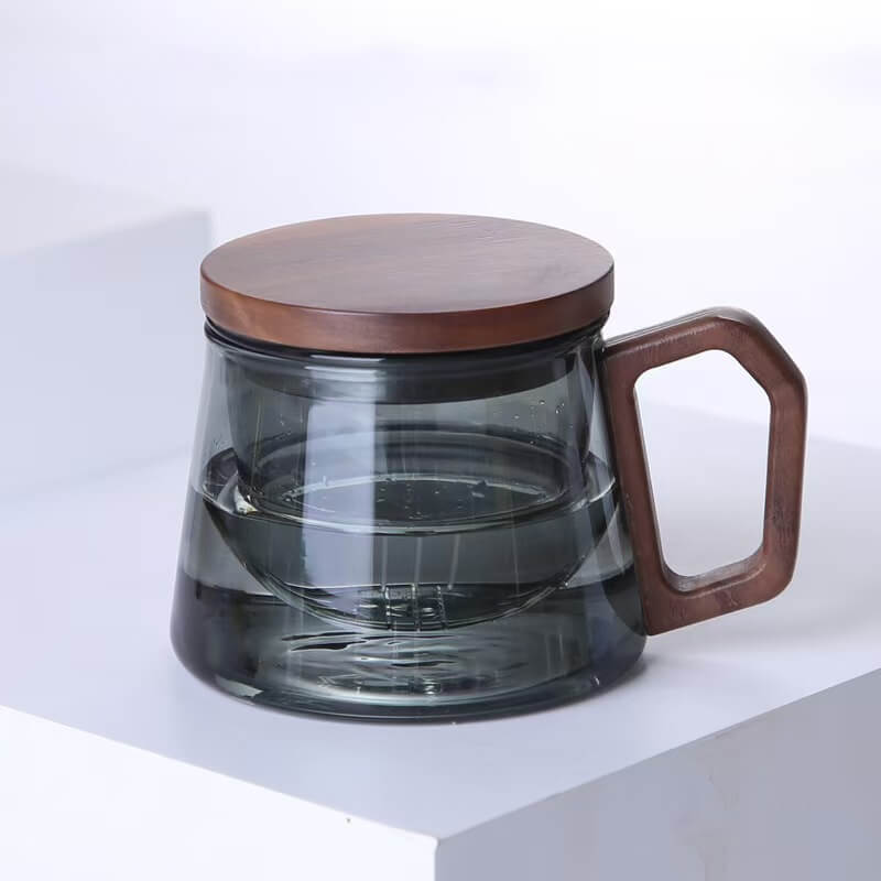 Heat Resisting Small Grey Glass Tea Kettle Teapot With Wooden Lid