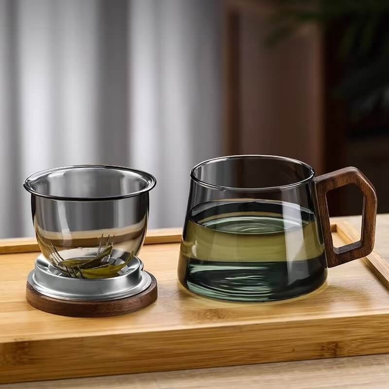 Heat Resisting Small Grey Glass Tea Kettle Teapot With Wooden Lid