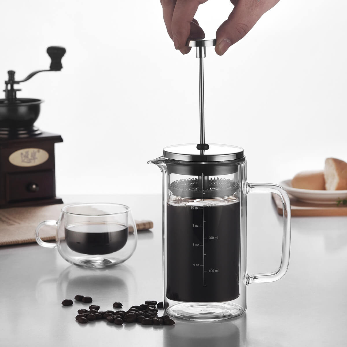 Double Wall Borosilicate Glass Cafetiere French Press Coffee Maker