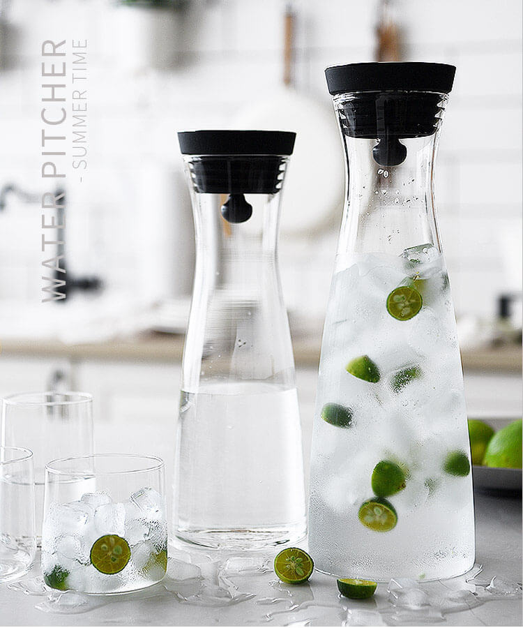 Blown Glass Iced Drink Water Pitcher With Lid