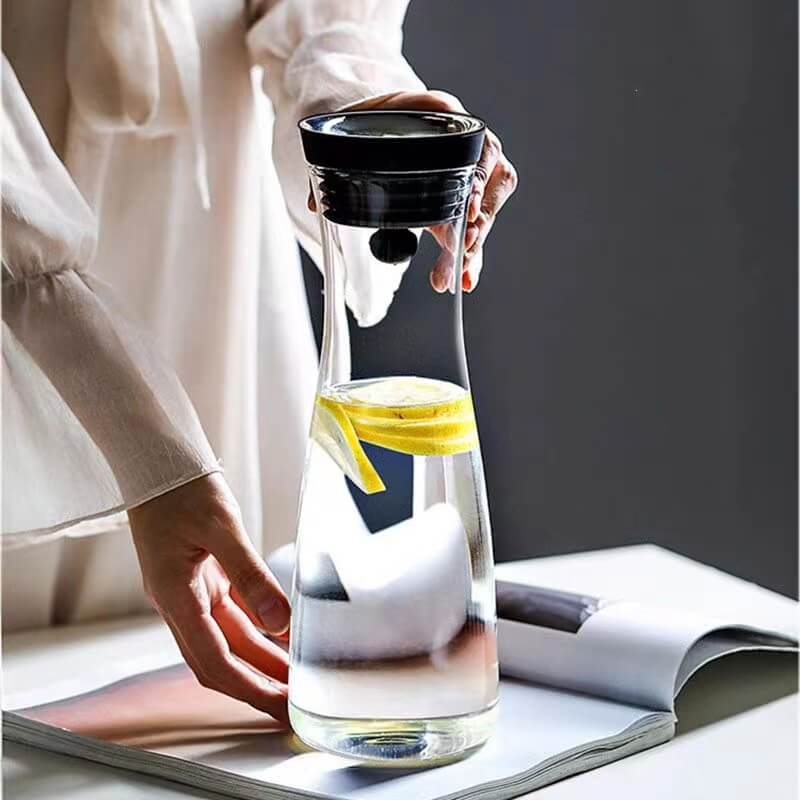 Blown Glass Iced Drink Water Pitcher With Lid