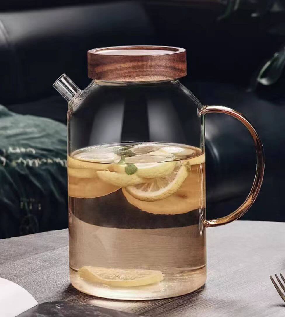 2 Litre Gallon Glass Water Tea Jug With Screw Wooden Lid
