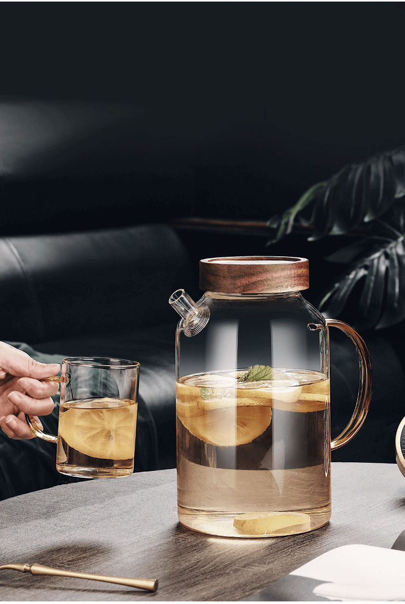 2 Litre Gallon Glass Water Tea Jug With Screw Wooden Lid
