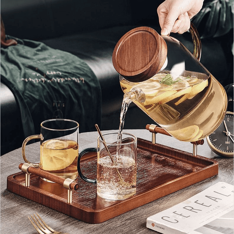 glass water pitcher with with screw wooden lid glass water pitcher with with screw wooden lid