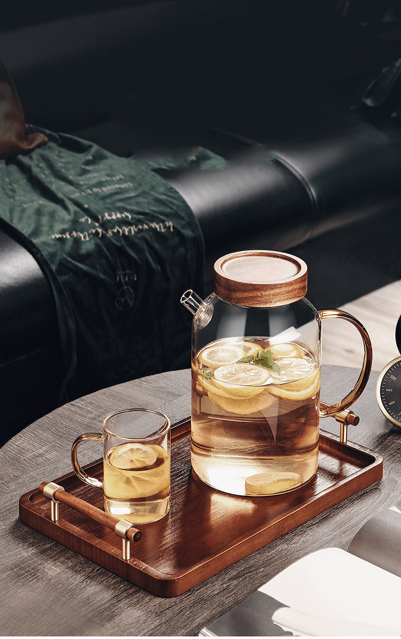 glass water pitcher with with screw wooden lid glass water pitcher with with screw wooden lid