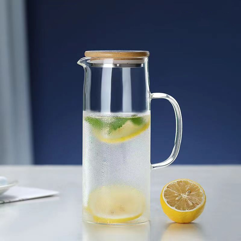 Glass Tea Carafe Iced Pitcher With Infuser Spout And Bamboo Lid