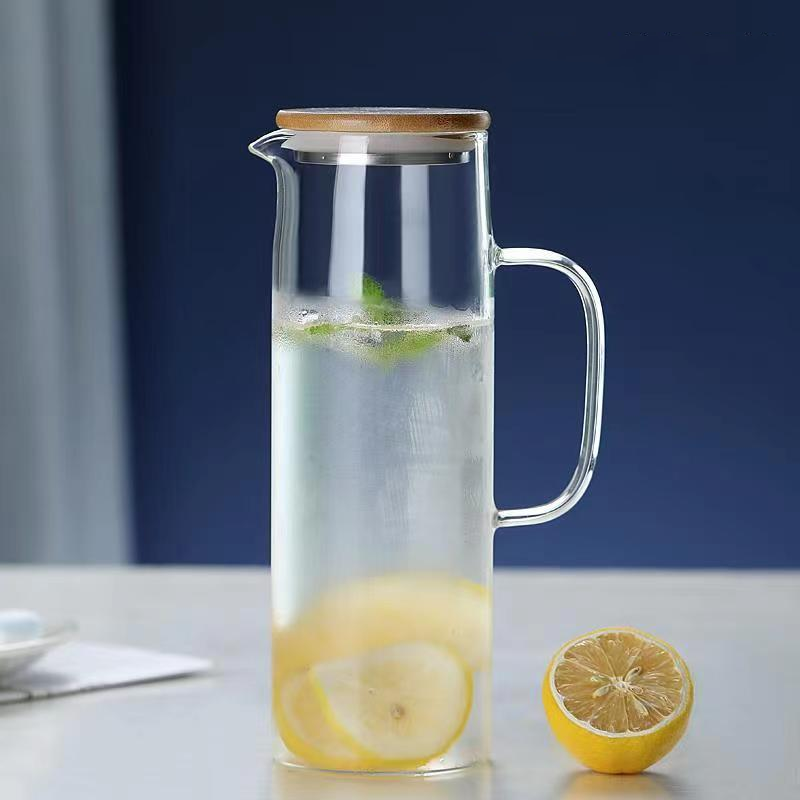 Glass Tea Carafe Iced Pitcher With Infuser Spout And Bamboo Lid