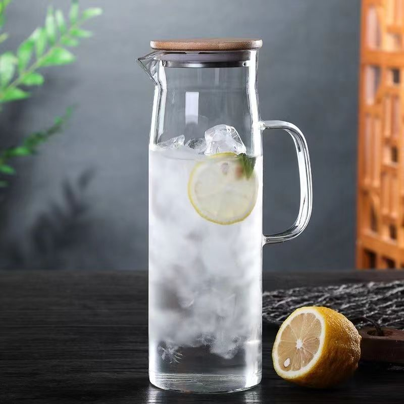 Glass Tea Carafe Iced Pitcher With Infuser Spout And Bamboo Lid