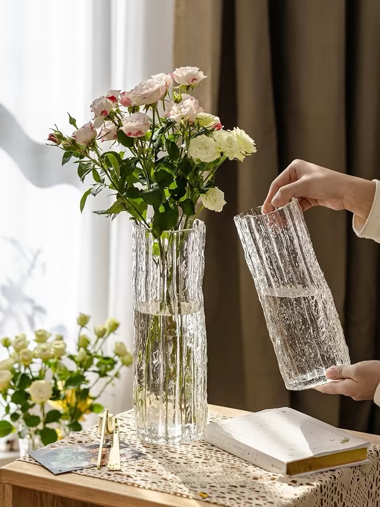 tall clear glass vase