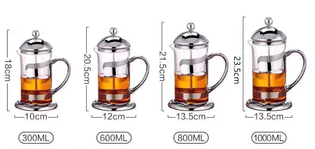 Stainless Steel Coffee Press Plunger Filter French Coffee Press Wholesale 1000ml Borosilicate Glass French Press