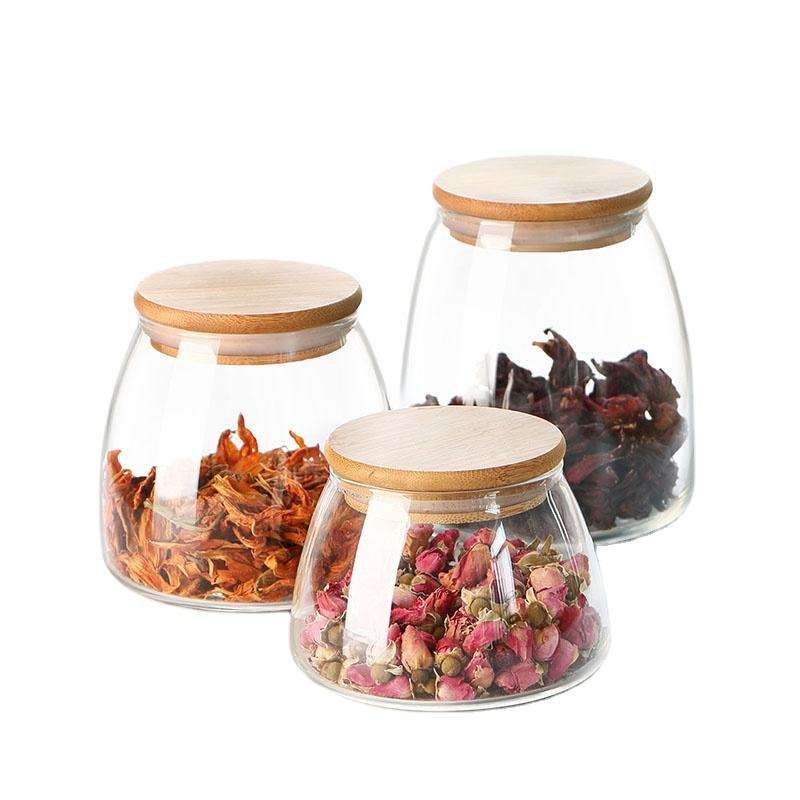 Microwavable Glass Storage Jars With Bamboo Lids