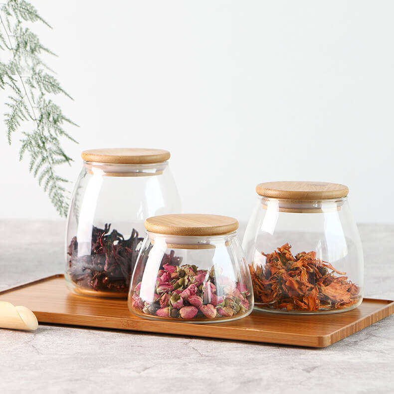 Microwavable Glass Storage Jars With Bamboo Lids