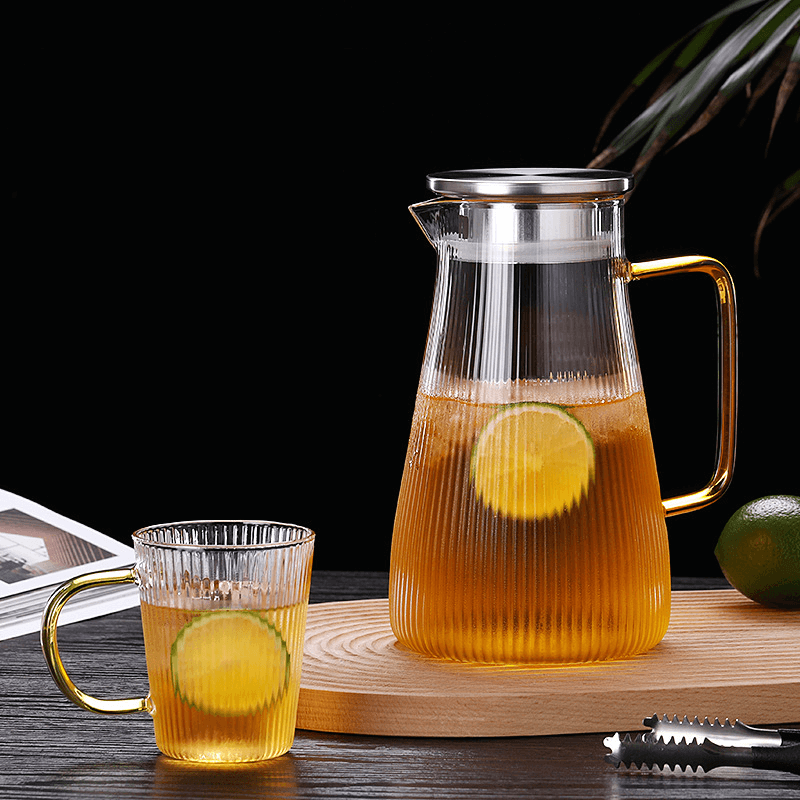 1600ml Borosilicate Glass Water Drinking Pitcher With Stainless Steel Filter Lid