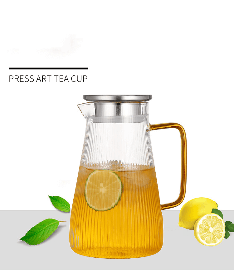 1600ml Borosilicate Glass Water Drinking Pitcher With Stainless Steel Filter Lid