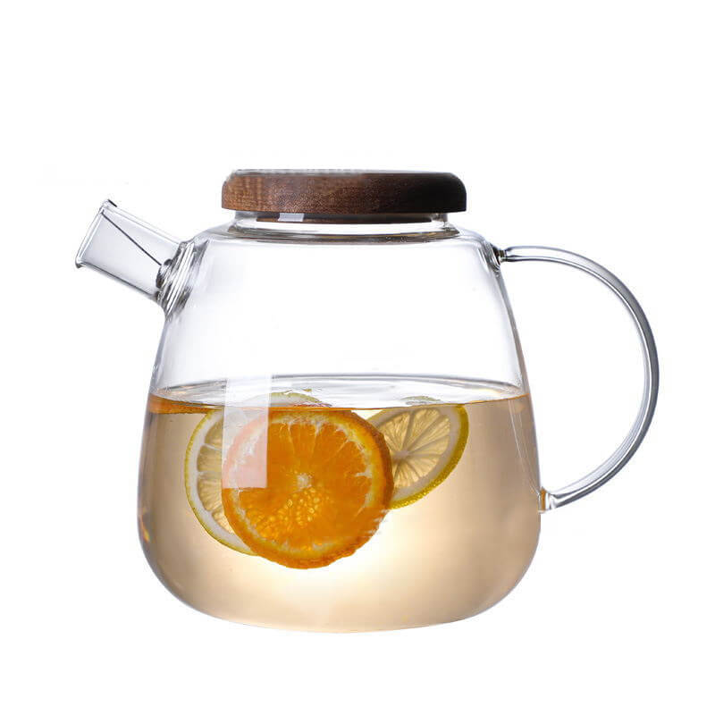 Large Glass Tea Pitcher With Topiced Wooden Lid