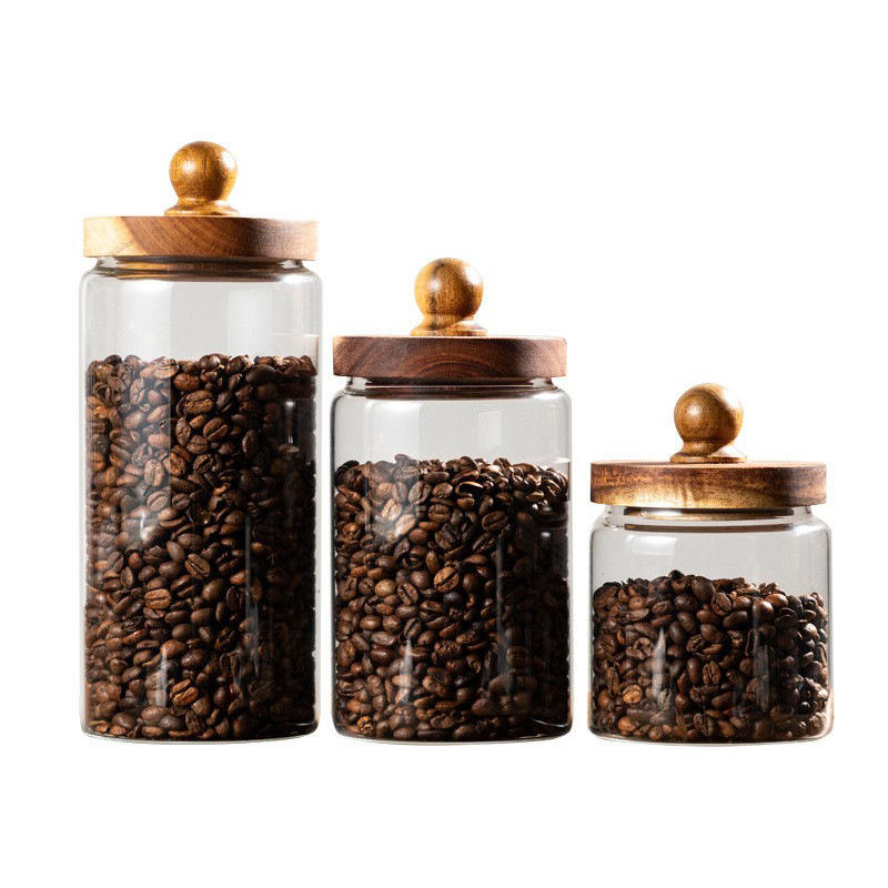Borosilicate Airtight Clear Glass Jar With Wooden Acacia Lid For Storage