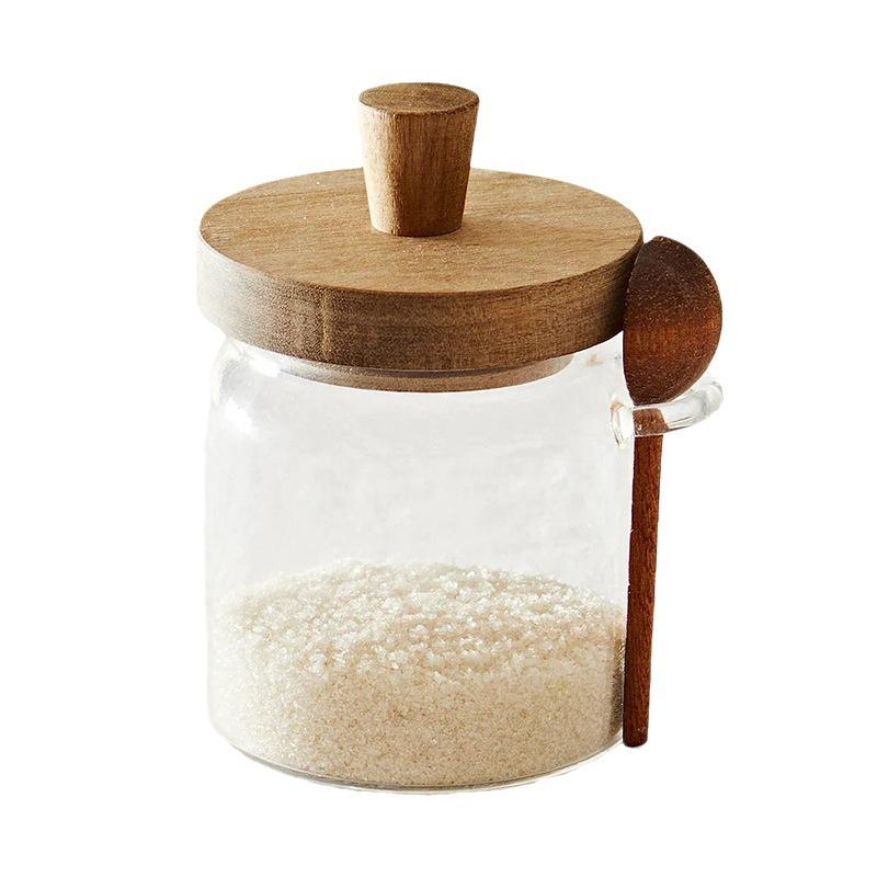 Clear Glass Storage Jars With Wooden Lid And Spoon