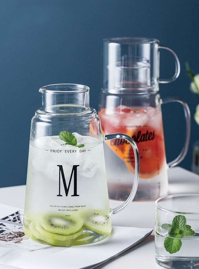 Large Fancy Borosilicate Glass Water Pitcher With Cup