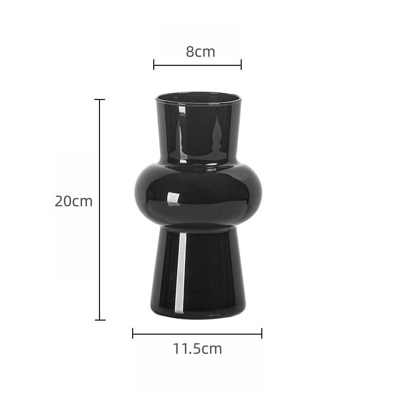 Large Crystal Round Black Glass Flower Cylinder Vase