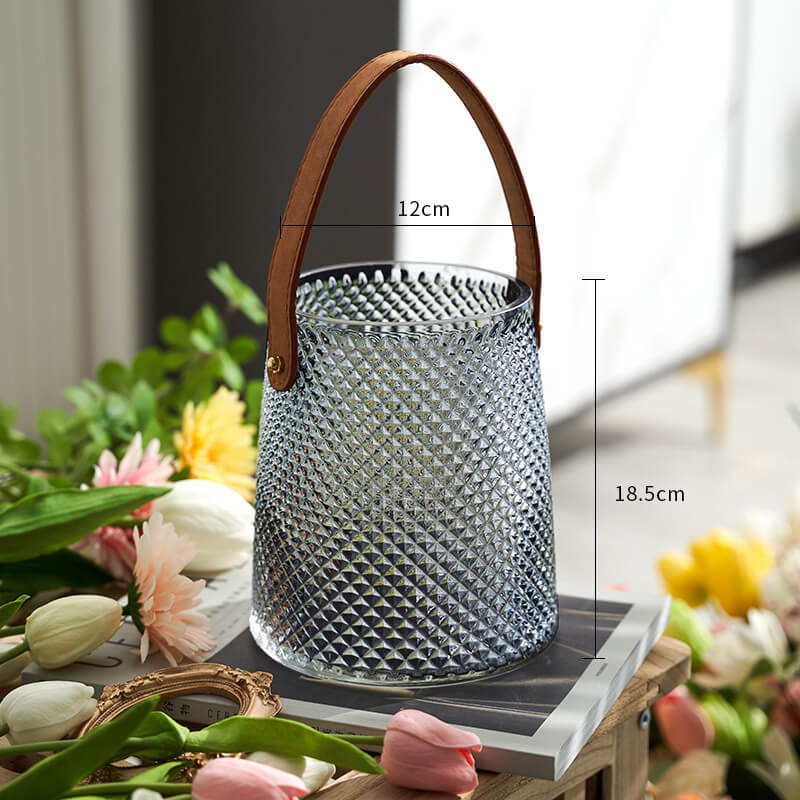 Gray Home Decor Glass Hanging Round Vase With Handle