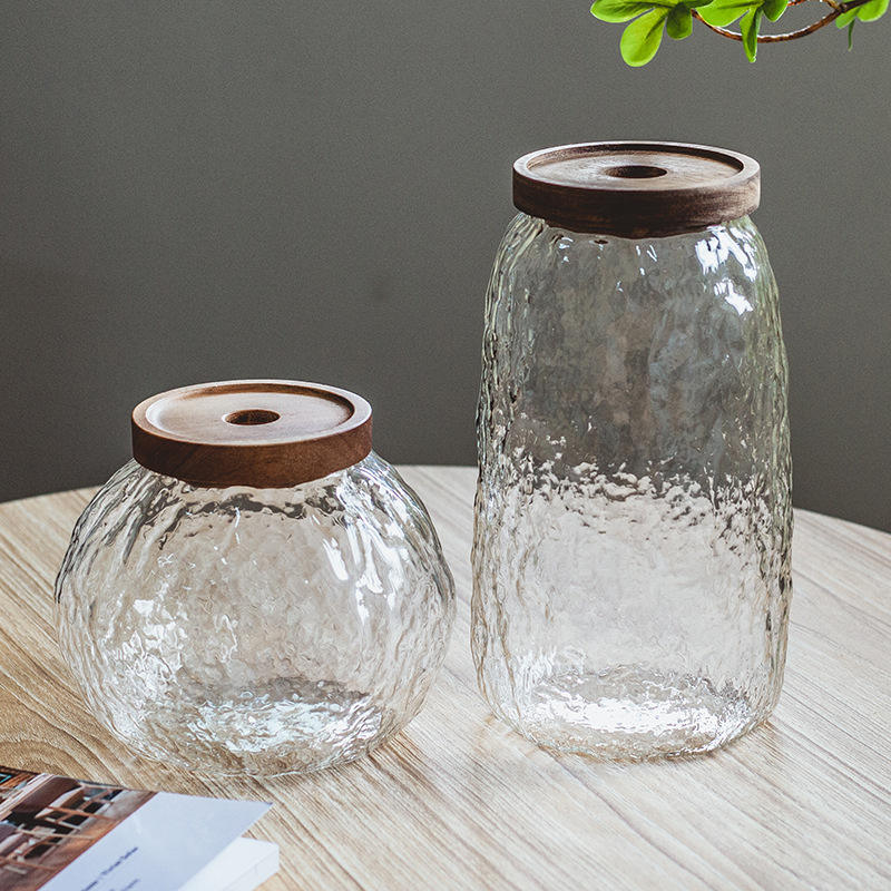 Glass Sugar Cereal Storage Containers With Wooden Lids