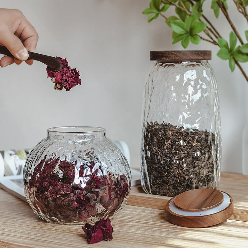Glass Sugar Cereal Storage Containers With Wooden Lids