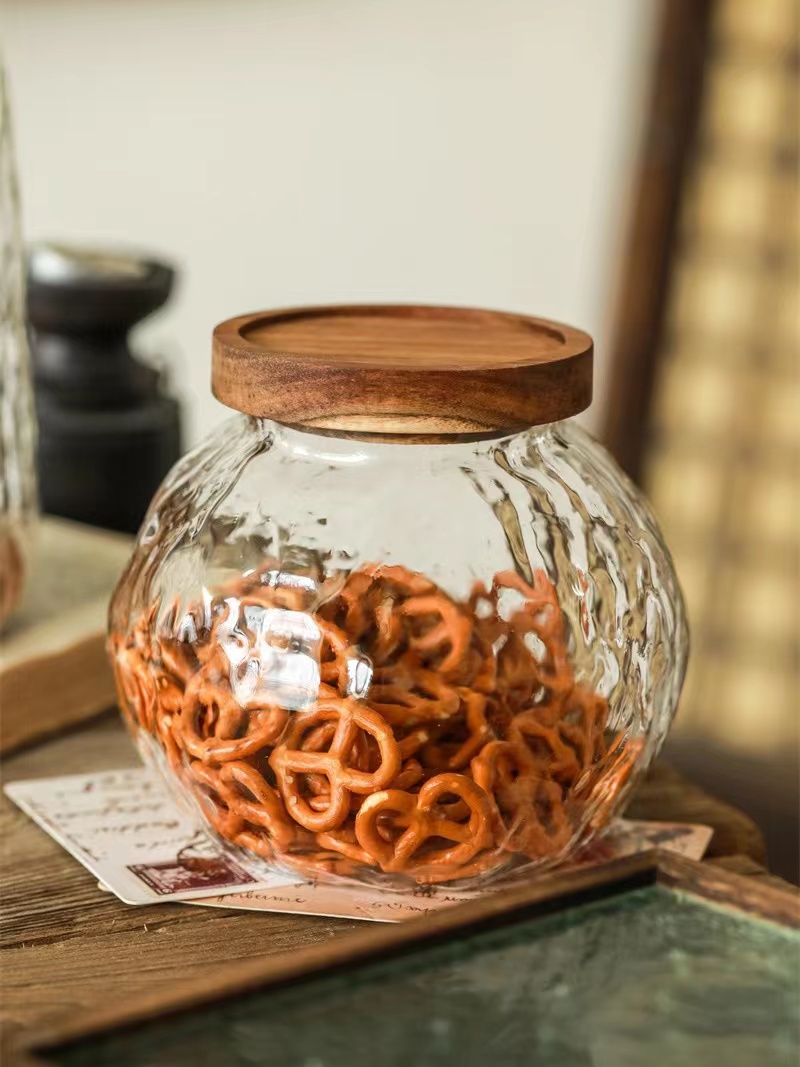 Glass Sugar Cereal Storage Containers With Wooden Lids