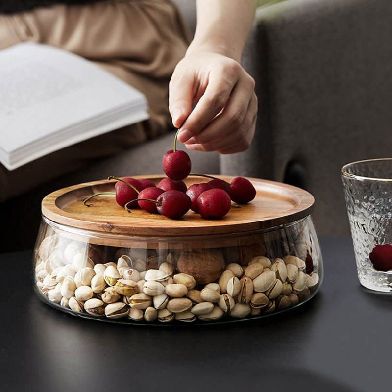 Decorative Tray Glass Food Storage Jars With Wooden Lids