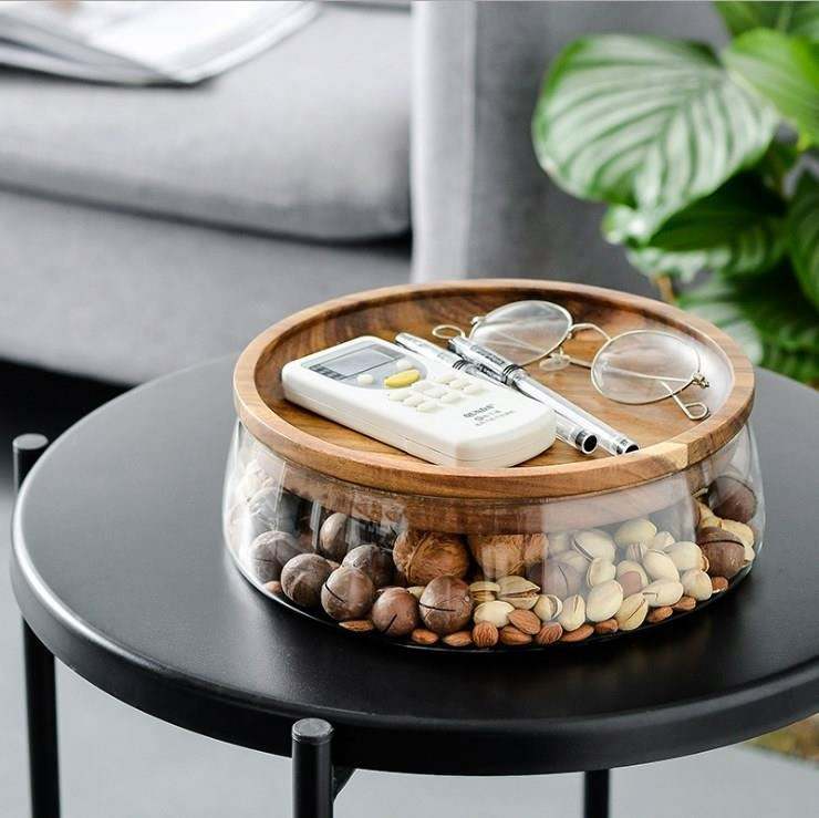 Decorative Tray Glass Food Storage Jars With Wooden Lids