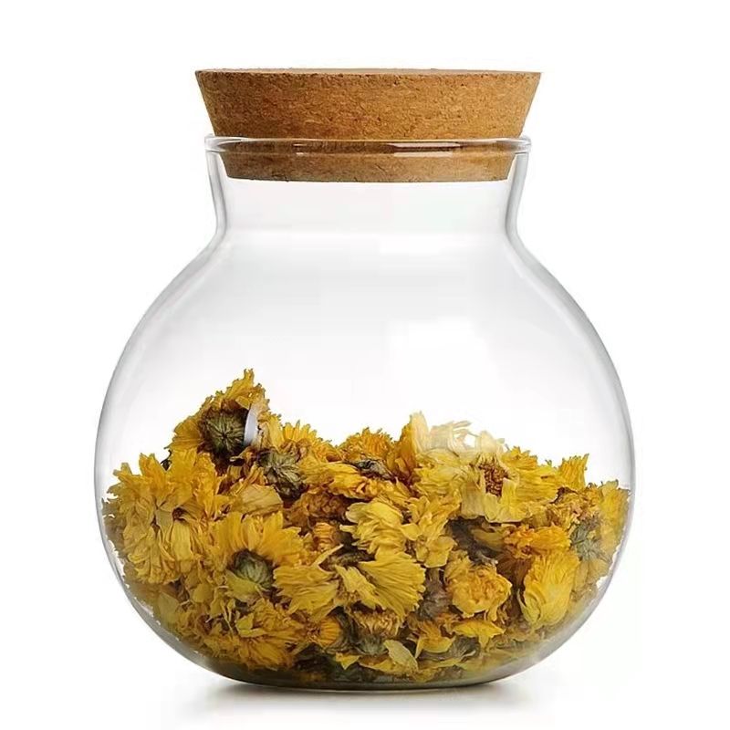 Round Ball Design Clear Glass Storage Container With Cork Lid