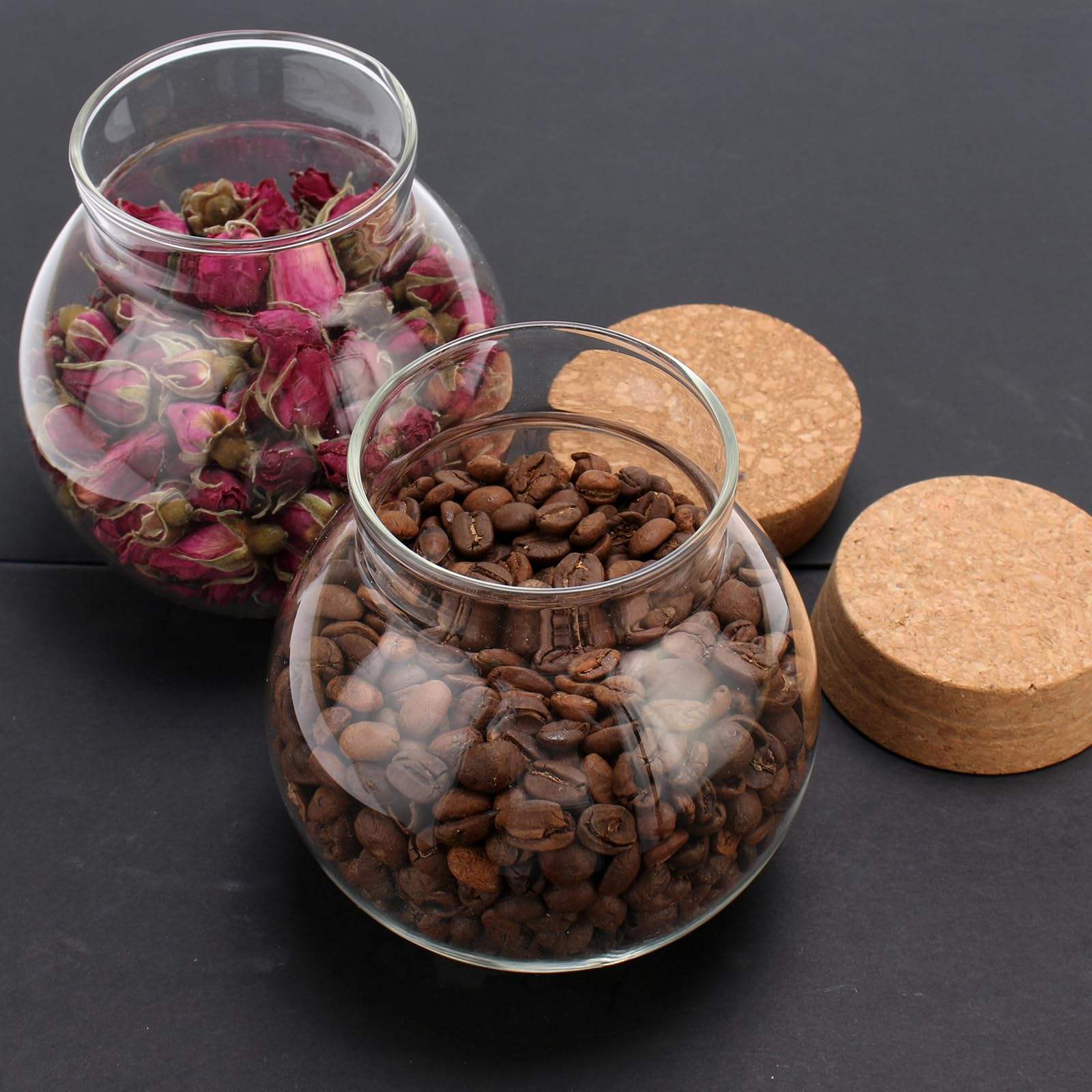 Round Ball Design Clear Glass Storage Container With Cork Lid