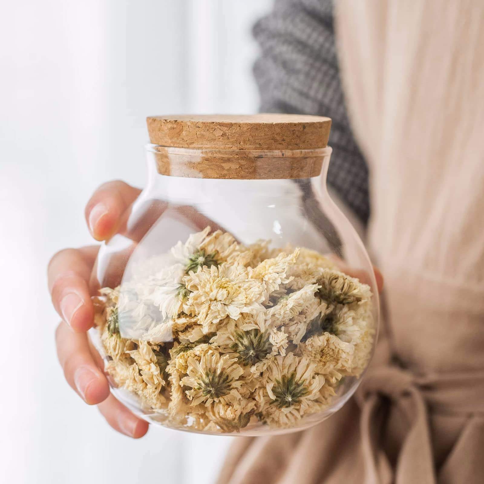 Round Ball Design Clear Glass Storage Container With Cork Lid