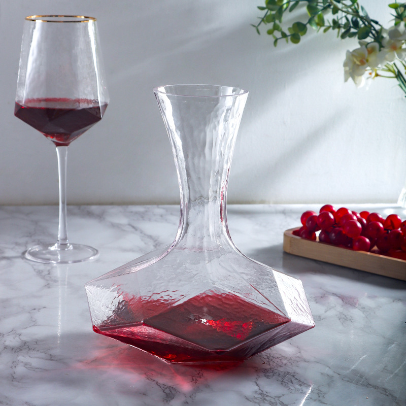 Crystal Glass Red Wine Diamond Decanter Set With Stopper