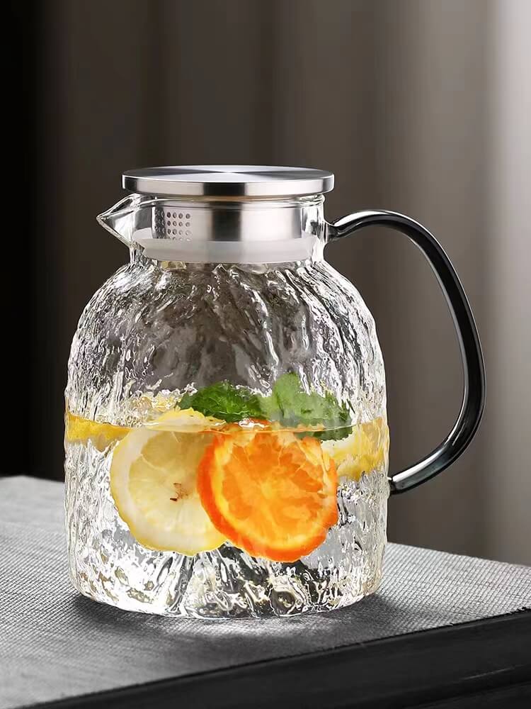 2 Litre Glass Tea Jug With Spout And Stainless Steel Lid