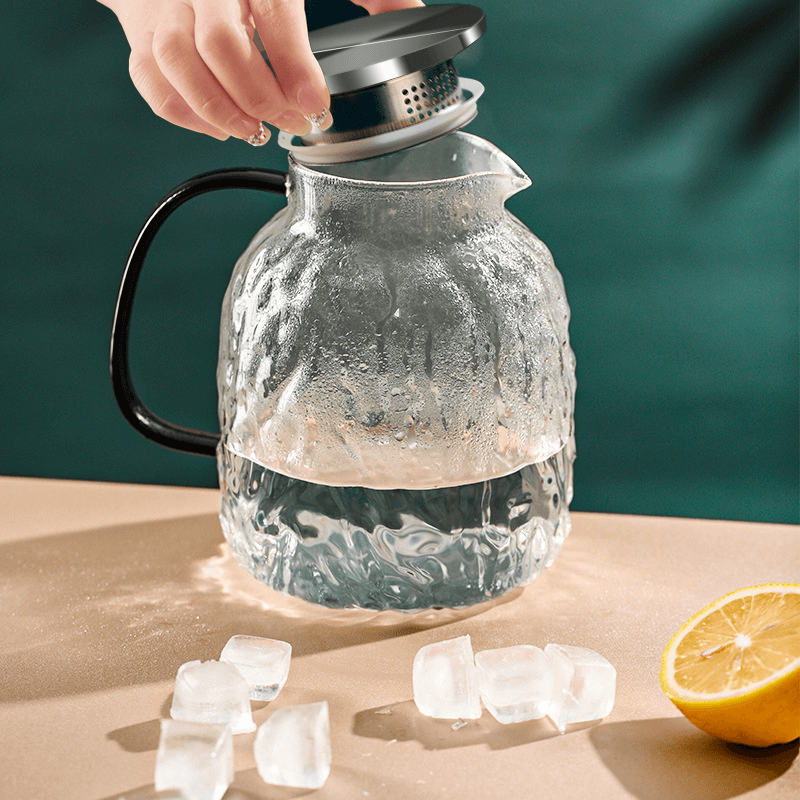 2 Litre Glass Tea Jug With Spout And Stainless Steel Lid