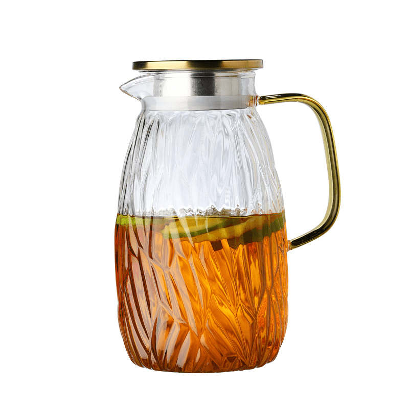 Cold Teapot Drinking Glass Water Pitcher With Stainless Steel Lid