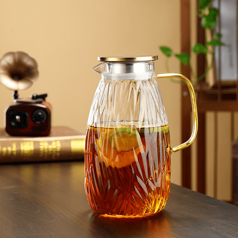 Cold Teapot Drinking Glass Water Pitcher With Stainless Steel Lid